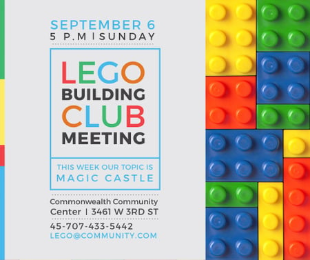 Plantilla de diseño de Lego Building Club reunión Constructor Bricks Facebook 