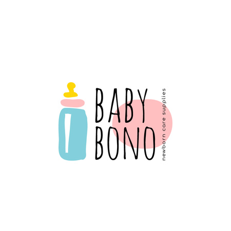 Kids' Products Ad with Baby Bottle Icon Logo Tasarım Şablonu