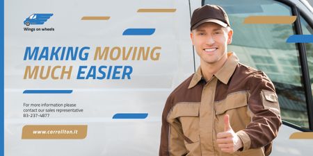Platilla de diseño Delivery Service Worker Showing Thumb Up Image
