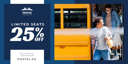 School Promotion with Kids by Yellow Bus Twitter Design Template