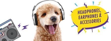 Funny dog with bouncing head listening to music Facebook Video cover Design Template