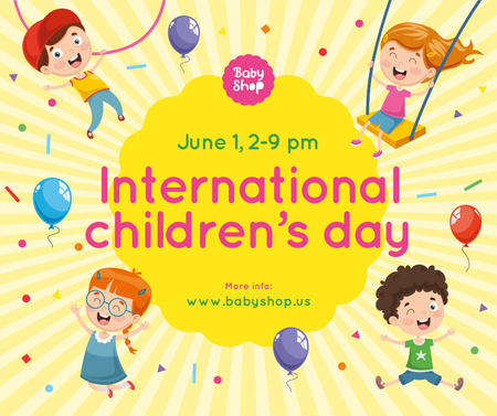 Kids having fun at Children's Day party Facebook Design Template