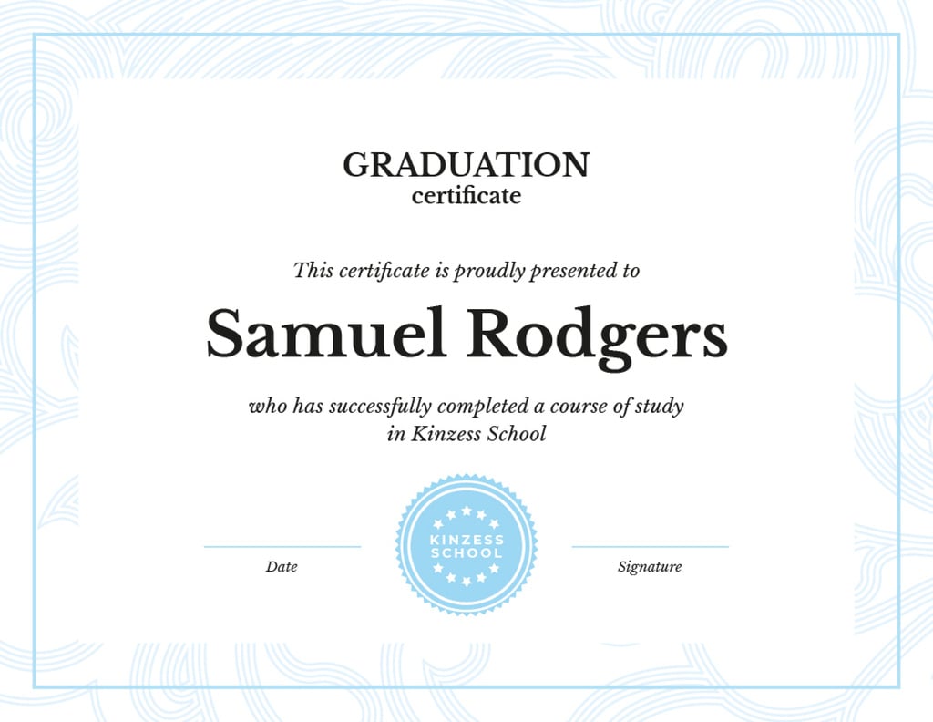 School Graduation confirmation in blue Certificate Πρότυπο σχεδίασης