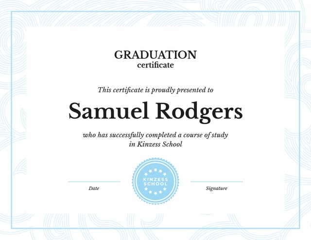 Plantilla de diseño de School Graduation confirmation in blue Certificate 