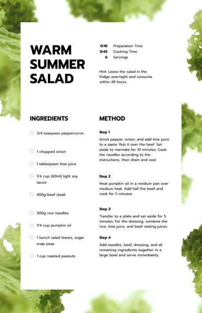 Plantilla de diseño de Warm Summer Salad Recipe Card 