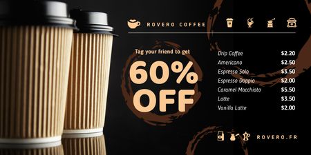 Coffee Shop Promotion with Cups Coffee To-go Twitter Design Template