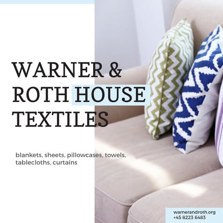 Home Textiles Ad Pillows on Sofa Instagram AD – шаблон для дизайну