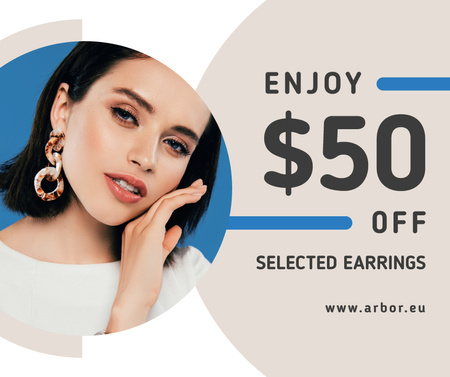 Jewelry Offer Woman in Stylish Earrings Facebook Design Template
