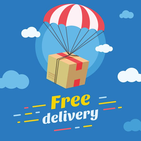 Delivery offer Parcel flying on parachute Instagram AD tervezősablon