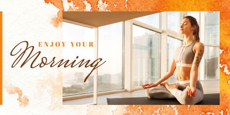 Woman doing yoga in the morning Twitterデザインテンプレート