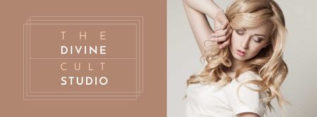 Ontwerpsjabloon van Facebook cover van Beauty Ad with Attractive Blonde Posing