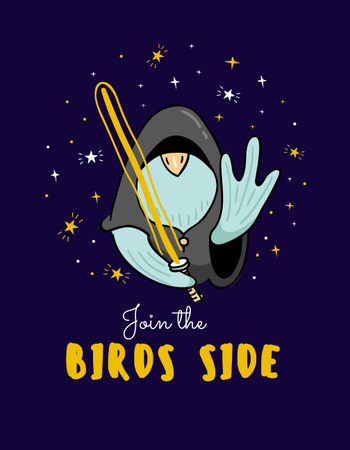 Cute Bird Jedi T-Shirt Design Template