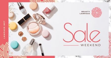 Platilla de diseño Makeup Sale Offer Cosmetic Products and Macarons Facebook AD
