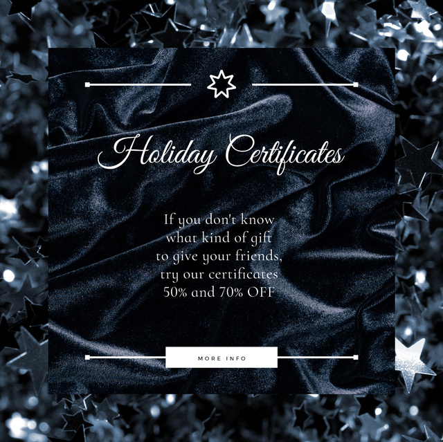 Holiday Gift Certificates Offer Glitter and Velvet in Black Animated Post Tasarım Şablonu