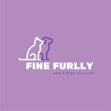Pets Cat and Dog Icon In Purple Logo Design Template