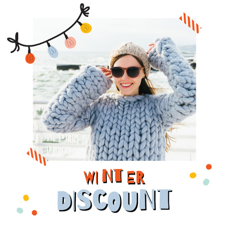 Designvorlage Winter Sale with Girl in Chunky Sweater für Animated Post