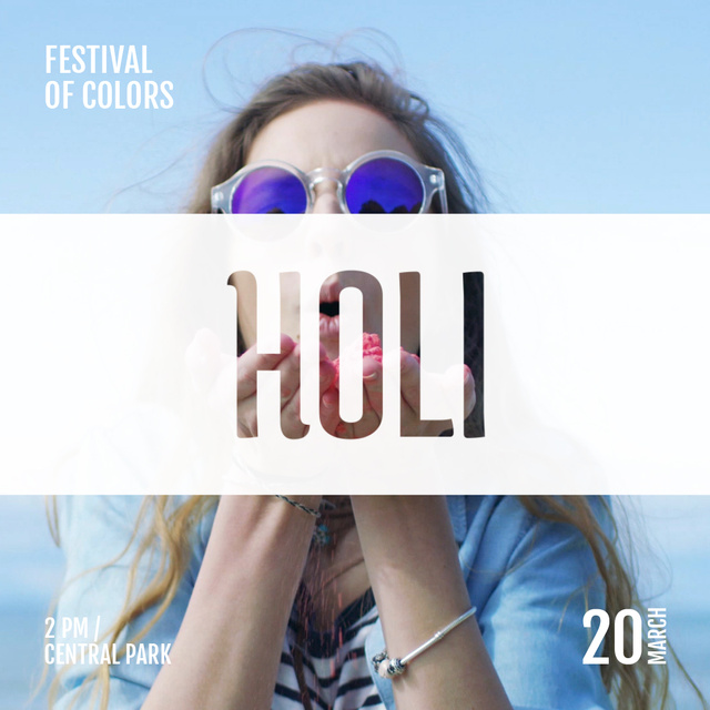 Indian Holi Festival Celebration with Girl Blowing Paint Animated Post Design Template