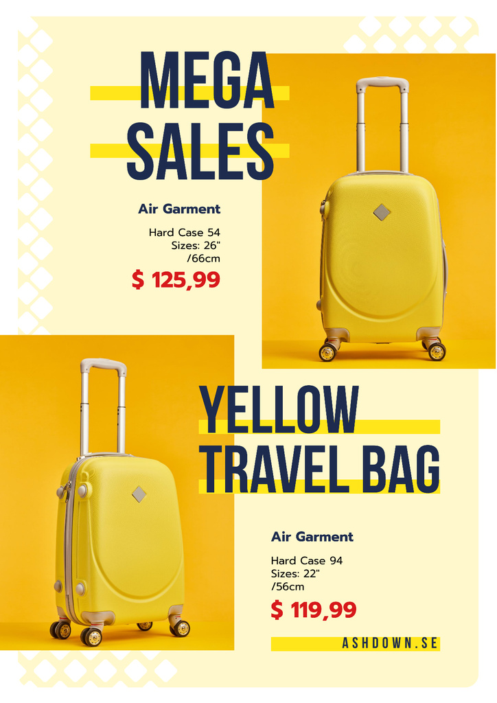 Travel Bags Sale Ad with Suitcases in Yellow Poster – шаблон для дизайну
