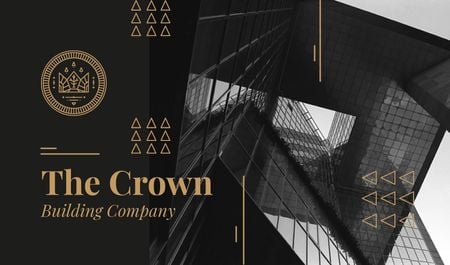 Building Company Ad with Glass Skyscraper in Black Business card Modelo de Design