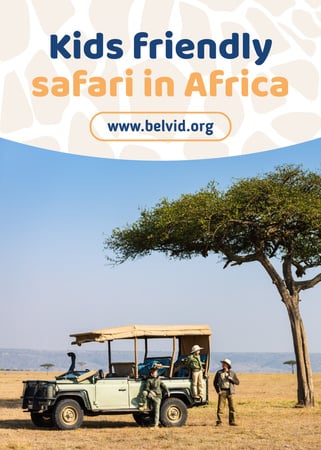 Africa Safari Trip Ad Family in Car Flayer Design Template