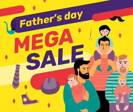Father's Day Sale dads with their children Facebook Design Template