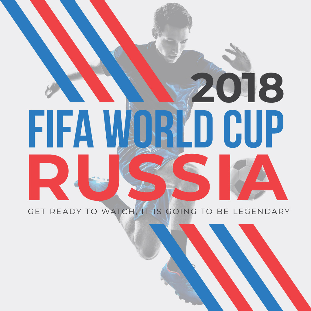World Cup Match announcement with Man playing football Instagram AD Modelo de Design