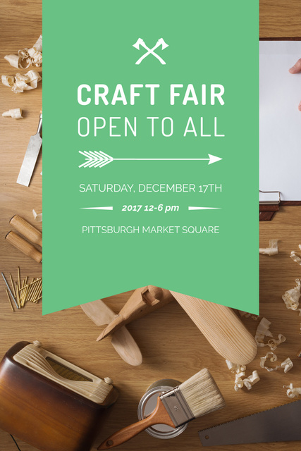 Craft Fair Announcement with Wooden Toy and Tools Pinterest Design Template