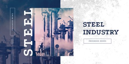 Designvorlage Neuigkeiten aus der Stahlindustrie mit rauchigen Schornsteinen für Image