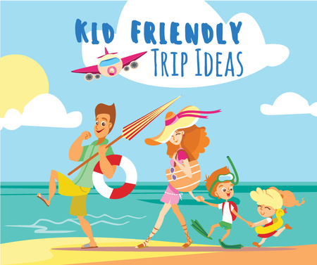 Family with kids travelling  Facebook Design Template