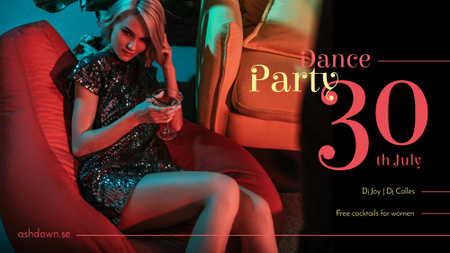Night Party Invitation Girl in Shiny Dress FB event cover tervezősablon