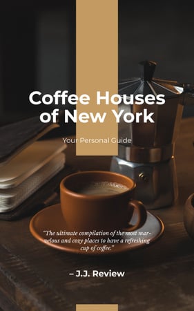 Coffee Houses Guide Cup of Hot Coffee Book Cover Πρότυπο σχεδίασης