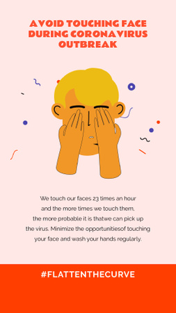 Plantilla de diseño de #FlattenTheCurve Coronavirus awareness with Man touching face Instagram Video Story 