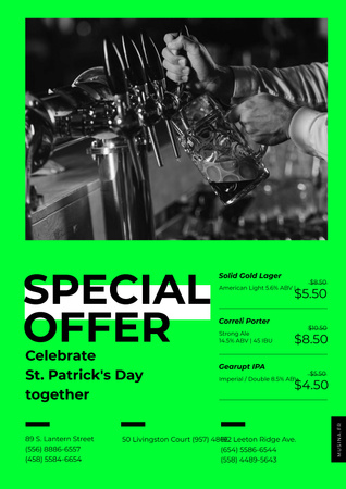 Barman pours Beer on St.Patricks Day Poster Design Template