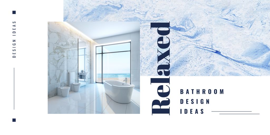Modèle de visuel Modern White bathroom interior with sea panorama - Image