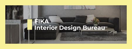 Plantilla de diseño de Interior Decoration with Sofa in Grey Facebook cover 