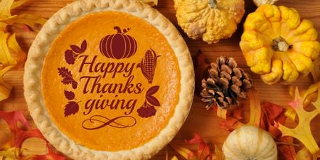 Thanksgiving day greeting with Pie Image Modelo de Design