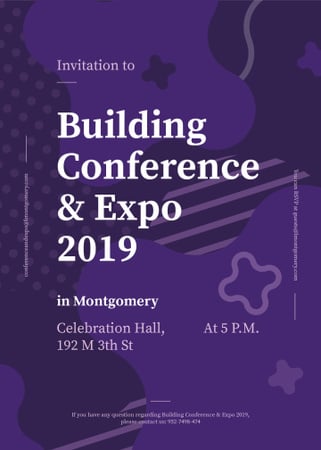 Building Expo ad on Purple lines and blots Invitation Design Template