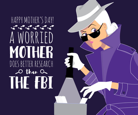 Happy Mother's Day greeting with Mom detective Facebook Tasarım Şablonu