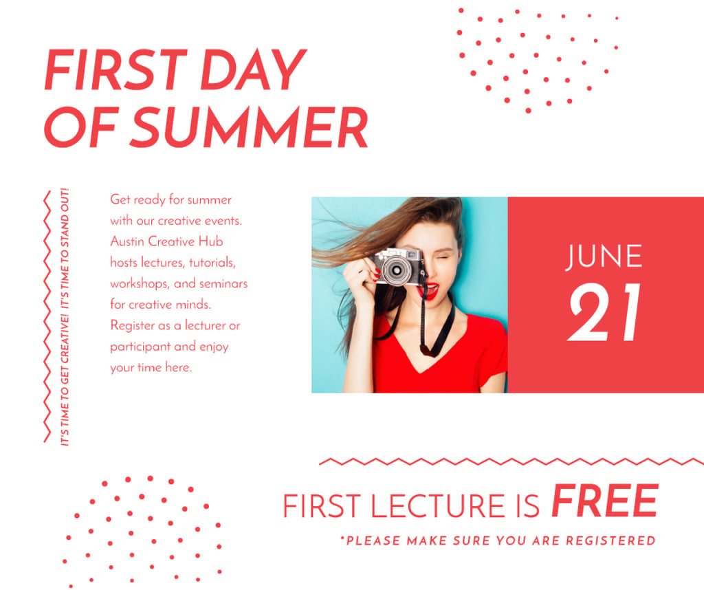 Girl with camera for on First day of summer Facebook Design Template