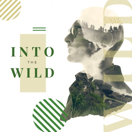 Double exposure of man and wild nature Instagramデザインテンプレート