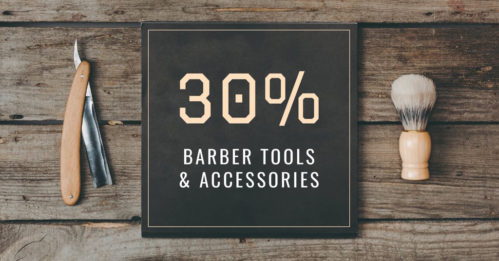 Barbershop Professional Tools And Accessories Sale Offer Facebook AD – шаблон для дизайна