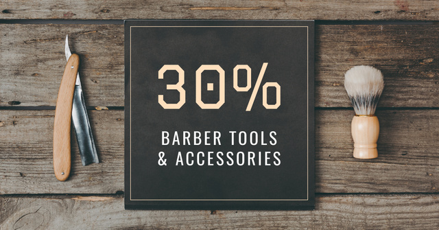 Barbershop Professional Tools And Accessories Sale Offer Facebook AD – шаблон для дизайну