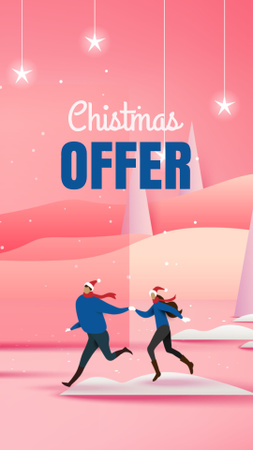 People on winter field for Christmas offer Instagram Story Design Template