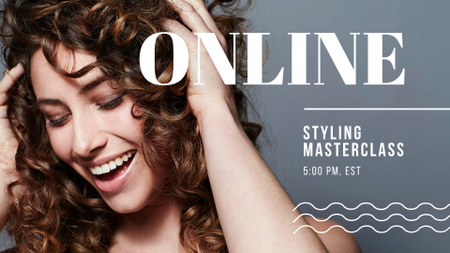 Online Masterclass with Woman with shiny Hair FB event cover Modelo de Design