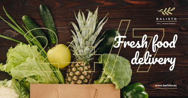 Template di design Food Delivery Groceries in Shopping Bag Facebook AD