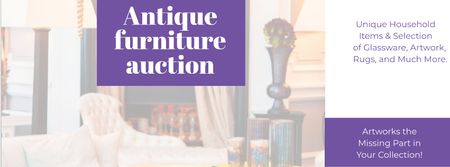 Antique Furniture Auction with Vintage Wooden Pieces Facebook cover Modelo de Design