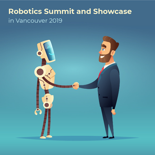 Robot and businessman shaking hands Animated Postデザインテンプレート