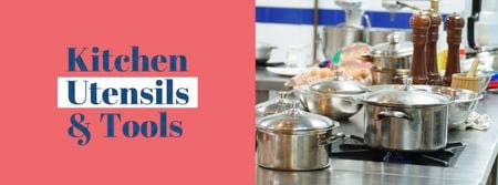 Kitchen Utensils Store Ad Pots on Stove Facebook cover Design Template
