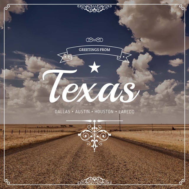 Plantilla de diseño de Greetings from Texas with road view Instagram AD 