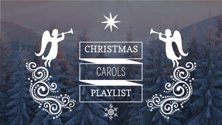 Designvorlage Christmas Carols Playlist Cover Winter Forest and Angels für Youtube Thumbnail